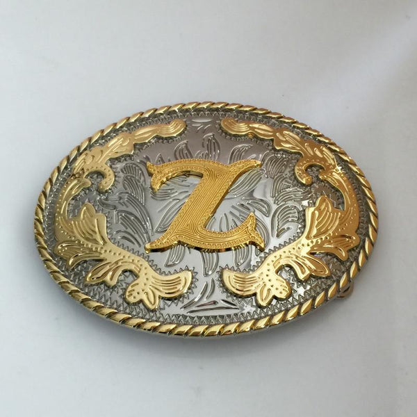 Western Golden Initial Letter Belt Buckle