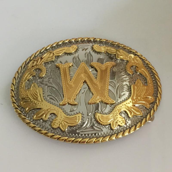 Western Golden Initial Letter Belt Buckle