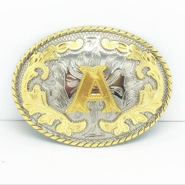 Western Golden Initial Letter Belt Buckle
