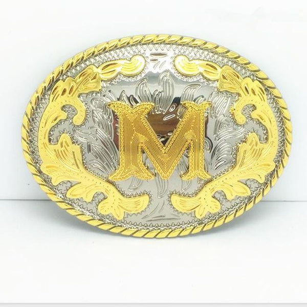 Western Golden Initial Letter Belt Buckle