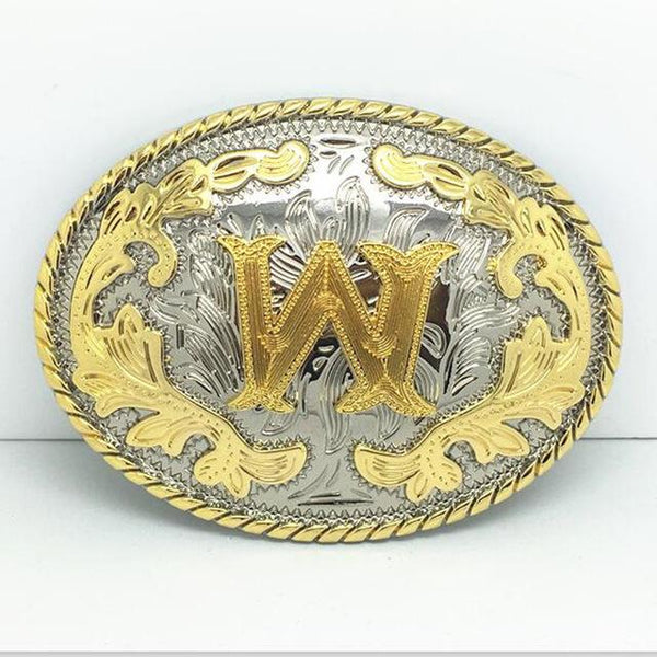 Western Golden Initial Letter Belt Buckle