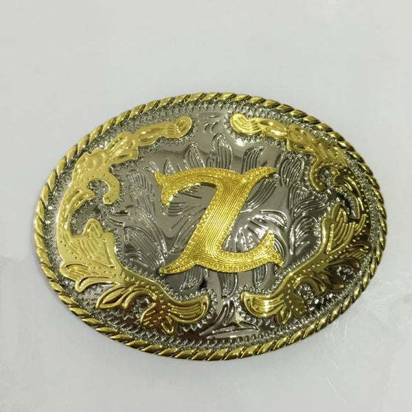 Western Golden Initial Letter Belt Buckle